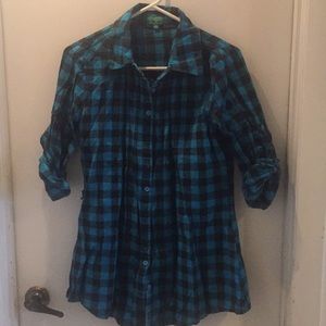 EUC electric blue buffalo plaid top, size L